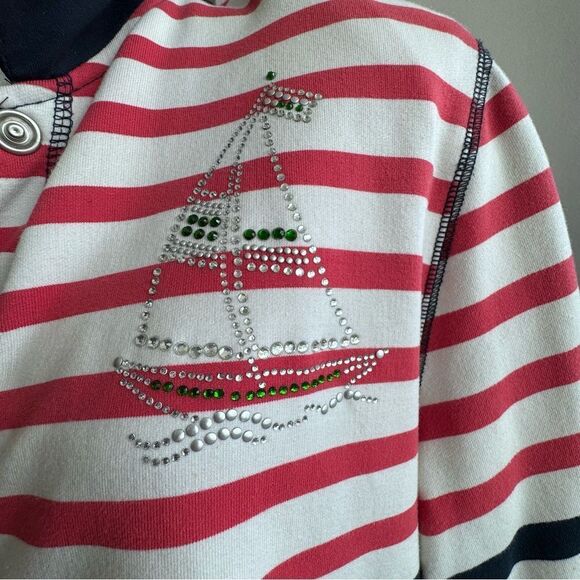 Alfred Dunner Sweater Striped Snap Front Sailboat Cardigan SZ 8 - Picture 4 of 14